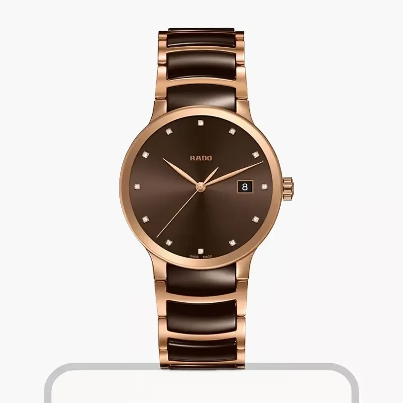 Rado Centrix Brown Dial Two-tone 12 Diamonds Men's Watch- R30554724